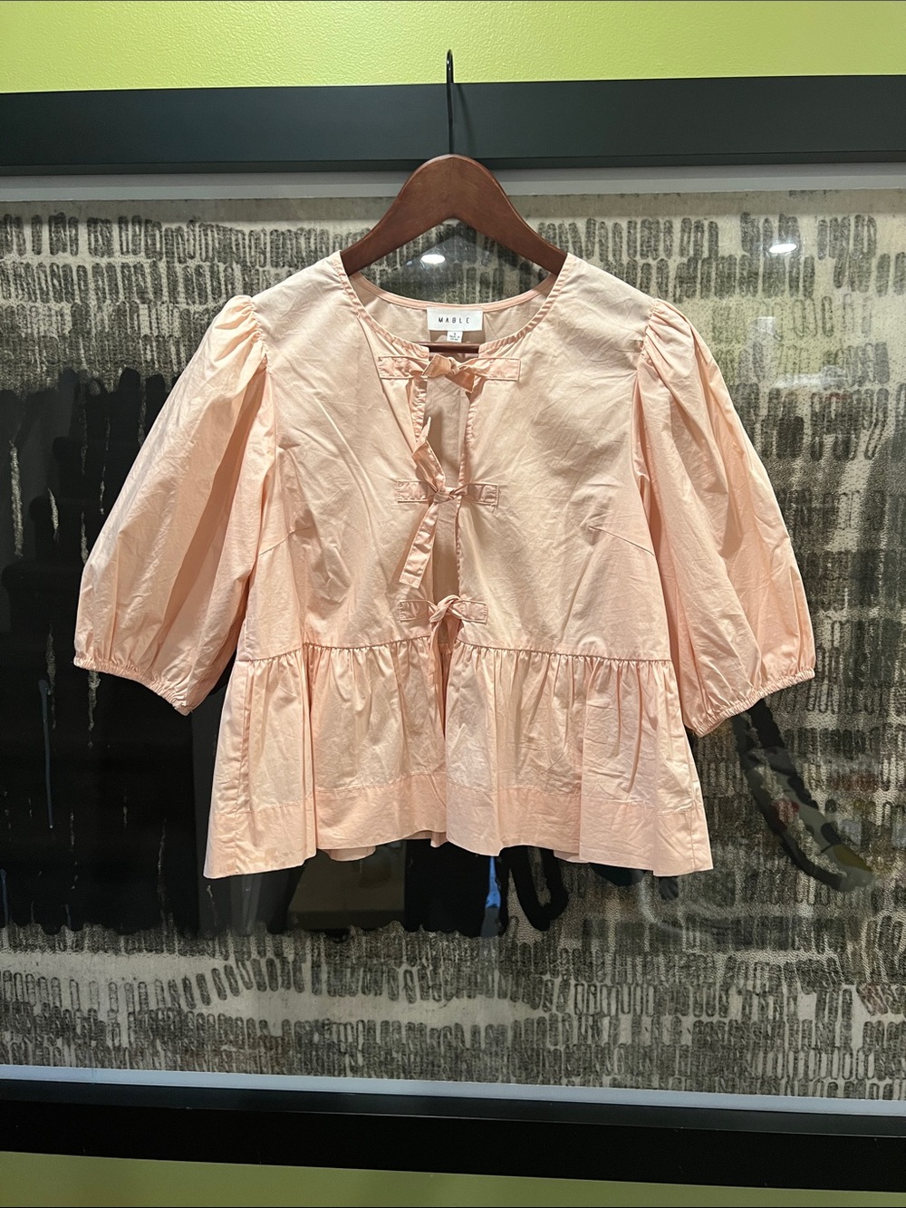 Mable Peplum Blouse with Front Bow Ties and Puff Sleeves size S/M - Picture 2 of 11
